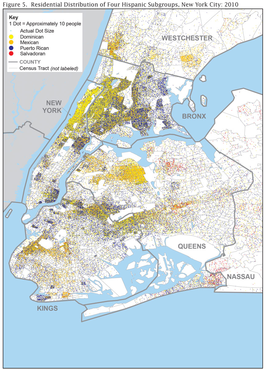 Residential Distribution of Four Hispanic Subgroups, New York City: 2010