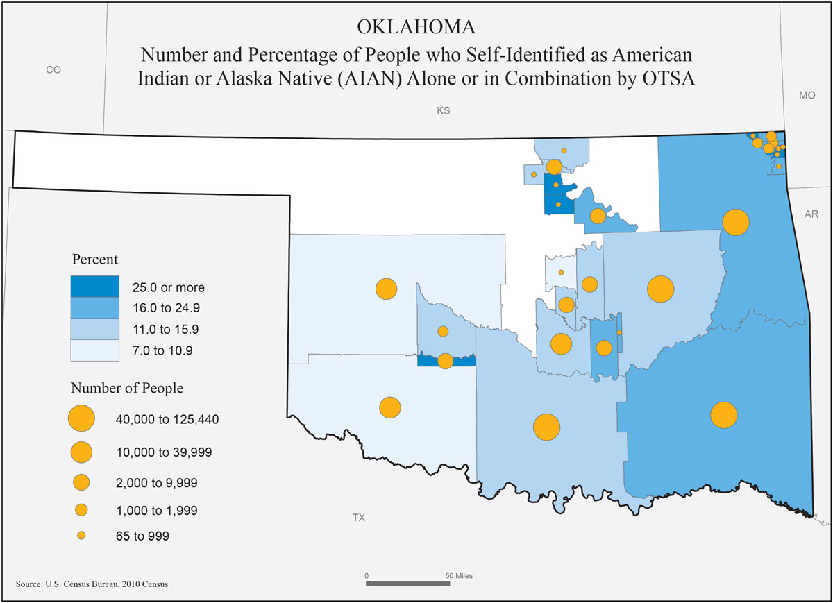 Oaklahoma: Number and Percentage of People who Self-Identified as American Indian or Alaska Native (AIAN) Alone or in Combination by OTSA